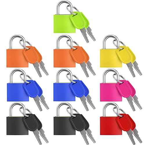 10 Pcs Suitcase Locks with Keys, Small Padlock with Key, Luggage Padlocks, Mini Keyed Padlock for Travel Bags, School Gym Locker, Toolbox - 23mm (Colorful)