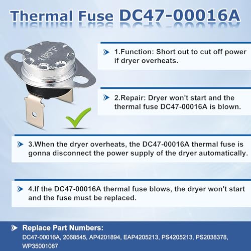Azdele DC47-00016A Dryer Thermal Fuse Kit for Samsung Kenmore Dryers – Includes Thermostat, Thermistor & Replacement Parts