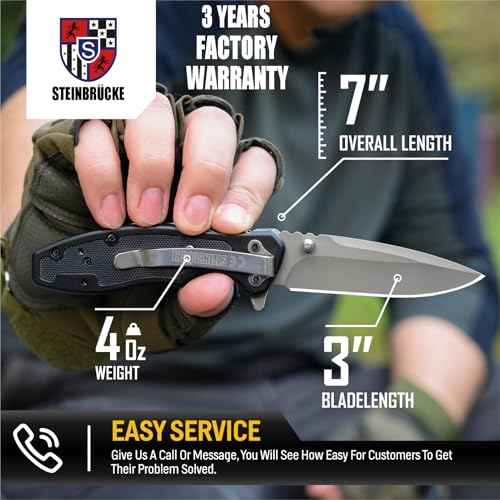Elemake Pocket Knife with Clip - Camping Knife for Men, 3" Sandvik 14C28N Stainless Steel Blade, EDC Knives Gift for Men
