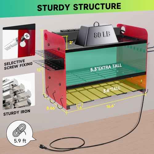 Garden Power Tool Organizer, Heavy Duty Tools Storage Rack Wall Mount with Charging Station, 3 Layers Yard Tool Shelf Drill Holder for Ryobi Tools - Ideal for Garage, Workshop