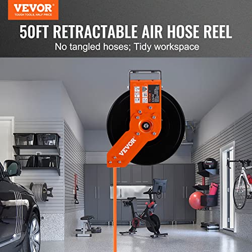 VEVOR Retractable Air Hose Reel 3/8 Inch x 50 Feet Open Reel, Max 300 PSI