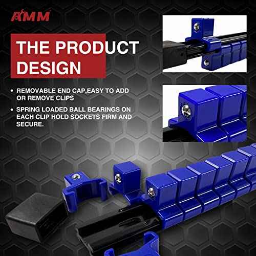 AMM 9-Piece Socket Organizer, 1/2 inch, 3/8 inch and 1/4 inch Drive ABS Tools-Socket Holder,Heavy Duty Socket Racks, Premium Quality Socket Clip Rail Holder,The best tool trays in the garage