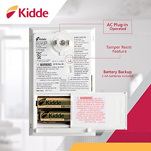 Kidde Carbon Monoxide Detector Clamshell Packaging Plug-in with Battery Backup