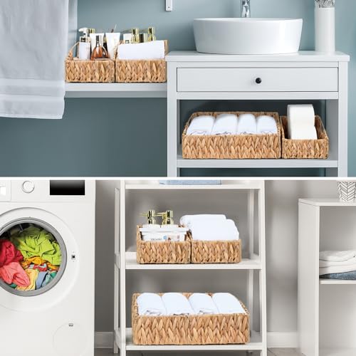 Ollieroo Yellow Hand-Woven Pantry Baskets Set of 3 — Wicker Storage Bins with Handles