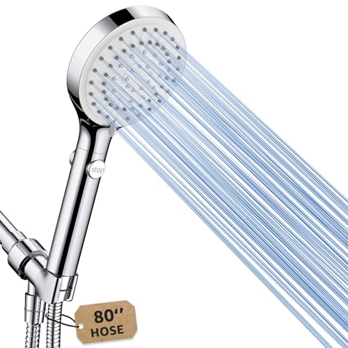 FASDUNT Handheld Shower Head with 5 Spray Modes & Chrome Finish, 80-Inch Hose