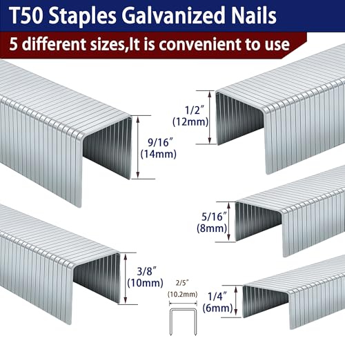 HW HAMWOO T50 Staples 1/4"-9/16" Variety Pack 6720pcs Galvanized 20 Gauge