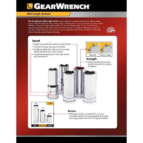 GEARWRENCH 3/8" Drive 6 Pt. Mid-Length Socket, 10mm - 80392S