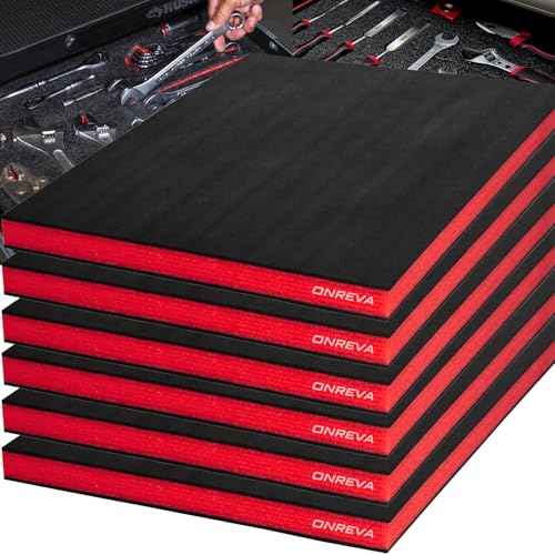ONREVA Tool Box Foam 6Pack 18x12x1 inch, Foam Inserts for Cases, Polyethylene Storage Sheets for Toolbox Hard Case, Tool Shadow Insert, Kaizen Organizer Sheet