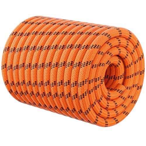 Double Braided Arborist Rigging Rope - 1/2 in X 150 ft 48 Strands Outdoor Pulling Heavy Duty Polyester Bull Rope for Swing Tree Work Camping Rescue Hiking Logging - Orange