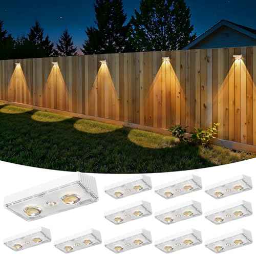 Bridika Solar Fence Lights Outdoor Waterproof, 12 Pack Solar Powered Deck Lights with Bright Lens LED, Warm White, Cool White and RGB Color Glow, Solar Light for Backyard, Wall, Patio & Garden
