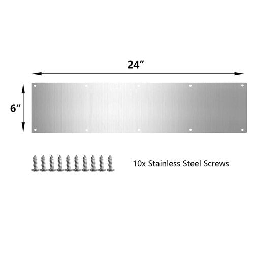 GALOFAY Door Metal Kick Plate 6x24 inches Aluminum Decorative Plates Protector for Doors, 18 Ga Thickness 6"x 24" (Silver)