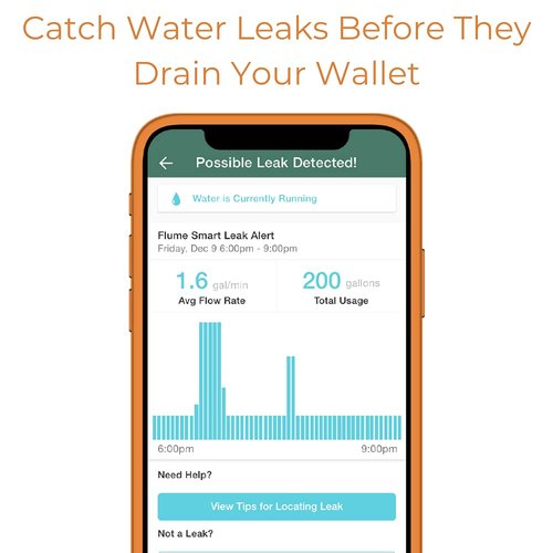 Flume2 Smart Home Water Monitor and Leak Detector – Real-Time Water Usage Tracking, Easy Installation, No Plumbing Required