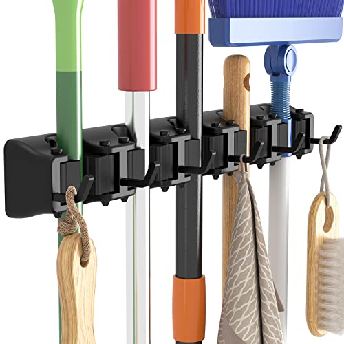 Lifewit Wall-Mounted Broom and Mop Holder Organizer - Black, 1 Pack