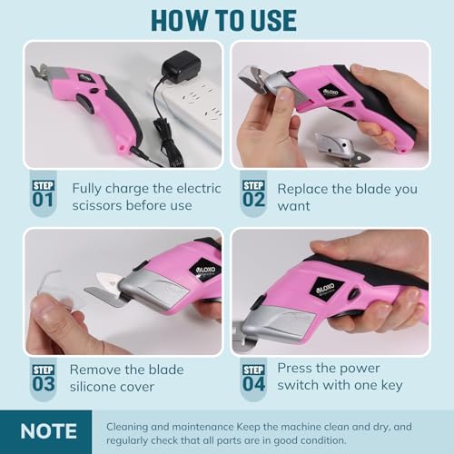 Pink Cordless Electric Scissors with 2 Blades Rechargeable Fabric & Cardboard Cutter