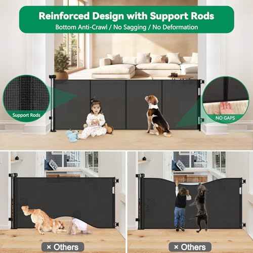 Reinforced 85" Wide Retractable Baby Gates Extra Wide Retractable Dog Gate with Support Rods ? Prevent Crawling Under, Indoor Wide Baby Gate Outdoor Retractable Gate, Puppy Gates for The House, Black