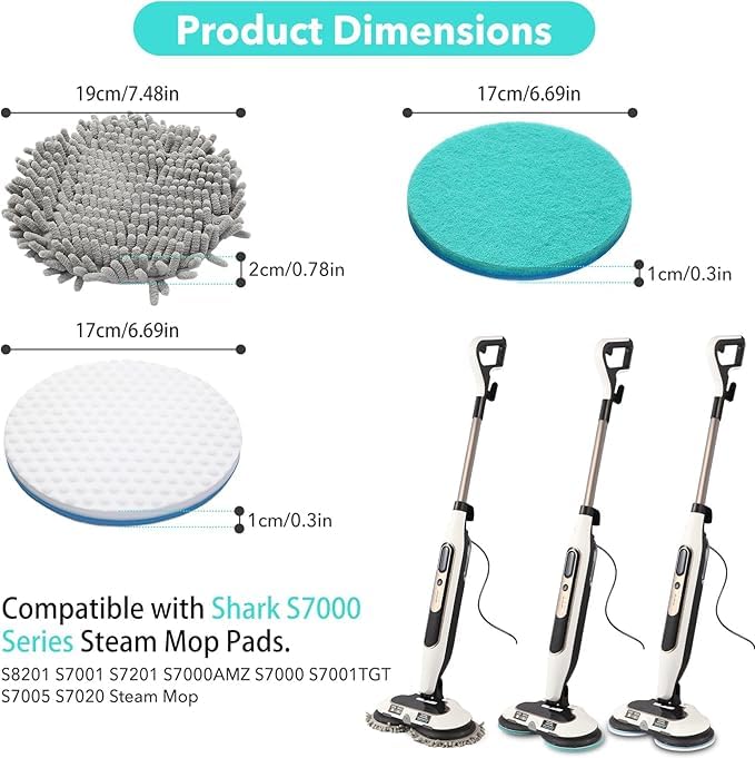 Frescares 6-Pack Grey Steam Mop Pads Replacement for Shark S8201/S7000 Series – 3-in-1 Cleaning Pads
