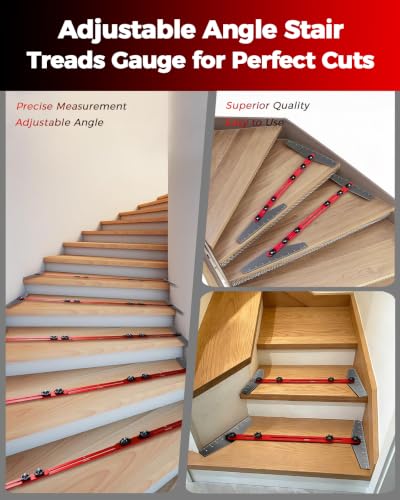 BRL Adjustable Stair Tread Template Tool Set (8/12/16 in) — Red & Grey