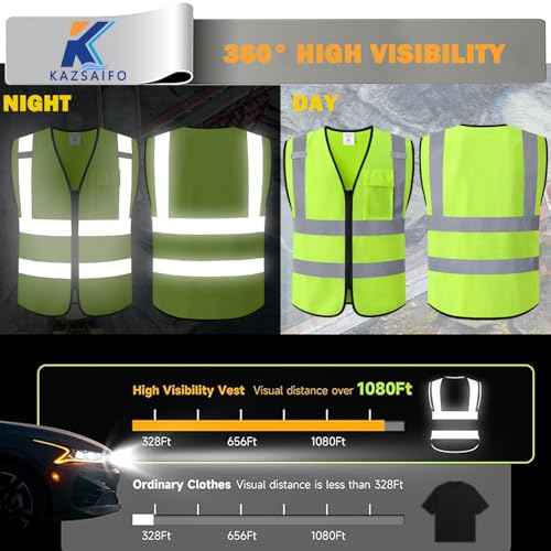 Hi Vis Reflective Safety Vest for Men Women with Chest Pocket Mesh High Visibility Class 2 Construction Vest,Meets ANSI/ISEA Standard(KZ179-Yellow-L)