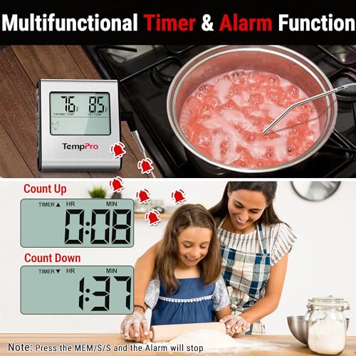 TempPro Light Silver Large LCD Digital Meat Thermometer for Cooking & Smoking