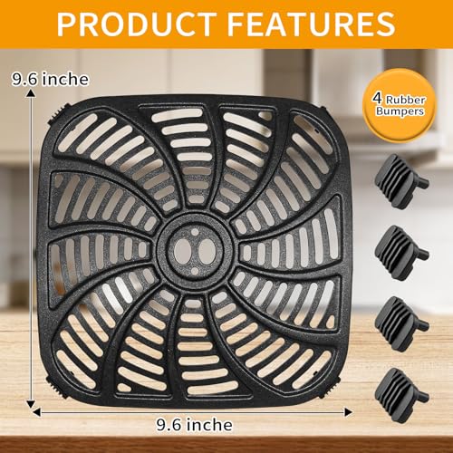 GCQ 8QT Gourmia GAF823/GAF858 Air Fryer Grill Pan 9.6 x 9.6 in with 4 Rubber Bumpers