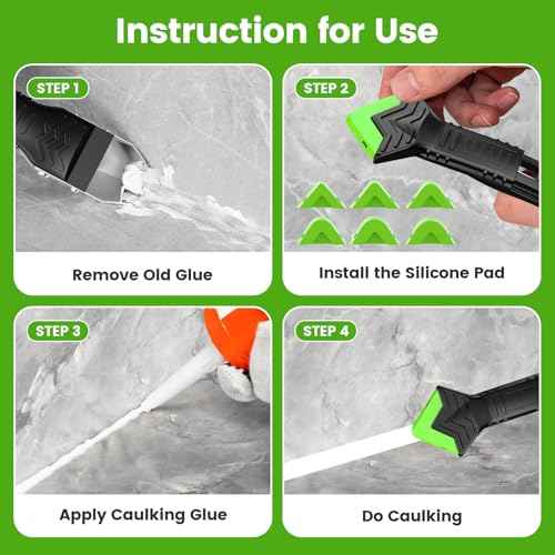 Caulking Tool 5 in 1 Silicone Caulking Grout Removal Sealant Finishing Tool with Grout Scraper, 6 Exchange Silicone Pads, Adhesive Residue Scraper Seam Repair Kit for Kitchen Bathroom