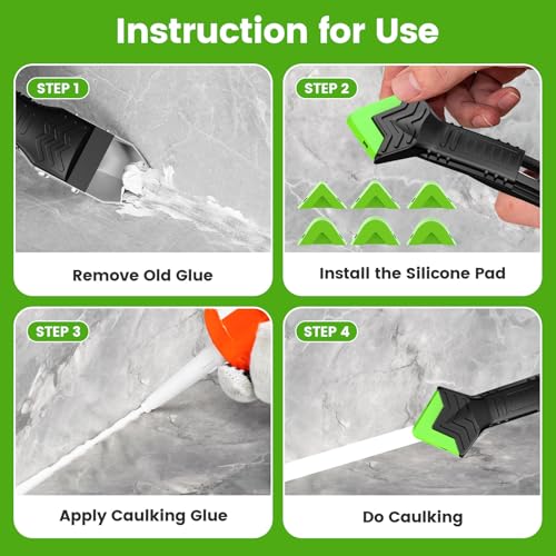 Green Goopreen 5-in-1 Silicone Caulking Tool Kit with Stainless Steel Head & Replaceable Pads