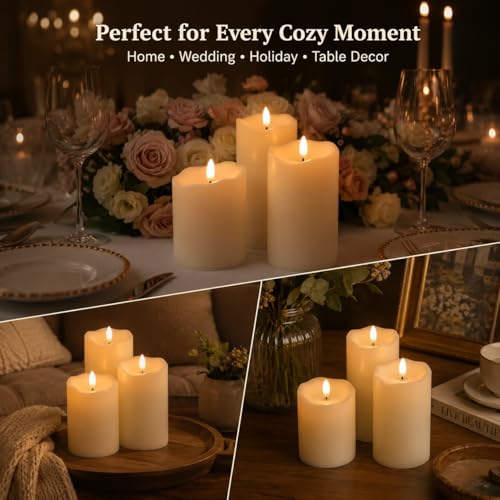 Angelloon Flickering Flameless Candles Set of 3 with Remote - Classic Ivory