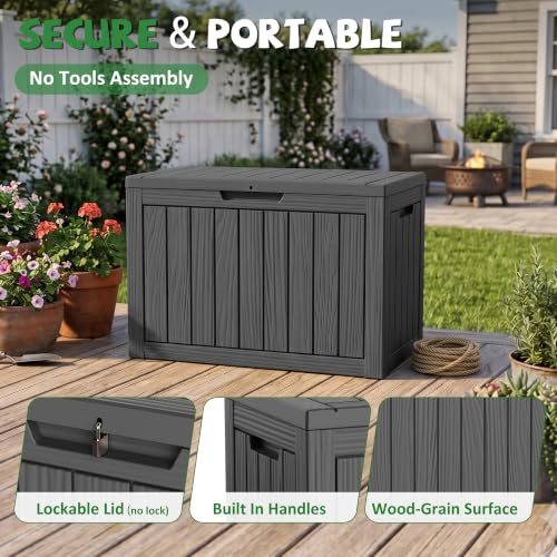 Black DRATO 60 Gallon Waterproof Lockable Outdoor Resin Storage Box