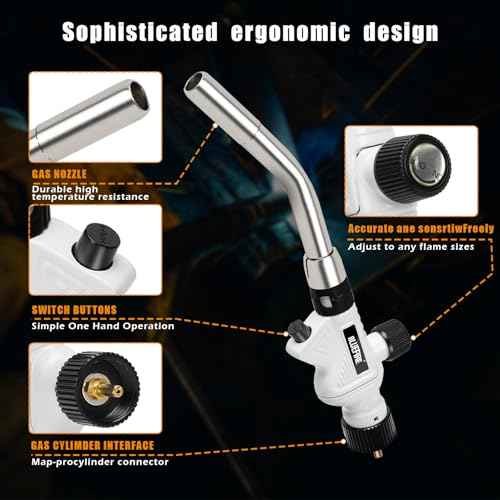 BLUEFIRE Pearl Metal Handle Turbo Torch Head, Multi-Purpose Auto Blowtorch fuel by Propane MAPP MAP PRO, Great Cooking Gadget for Chef,Welding Brazing Nozzle for Professional