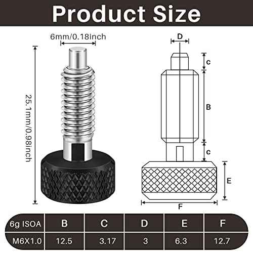 Hand Retractable Spring Plunger with Knurled Handle M6 Quick Release Pins, 0.500'' Thread Length, No Patch(Black,2 Packs)