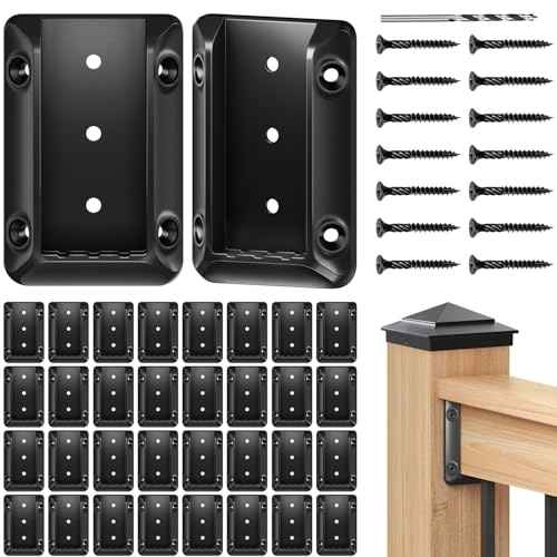 40 Pcs Deck Railing Bracket Connectors for 2"¡¿4" (Actually 1.5"x3.5") Wood Post to Handrail Connection, Railing Connectors with 280 Pcs Galvanized Black Screws for Wooden Stair Fence Railings