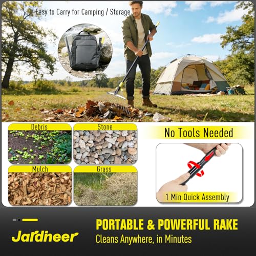 Jardineer Adjustable Leaf Rake - Expandable Metal Yard Rake for Lawn & Garden