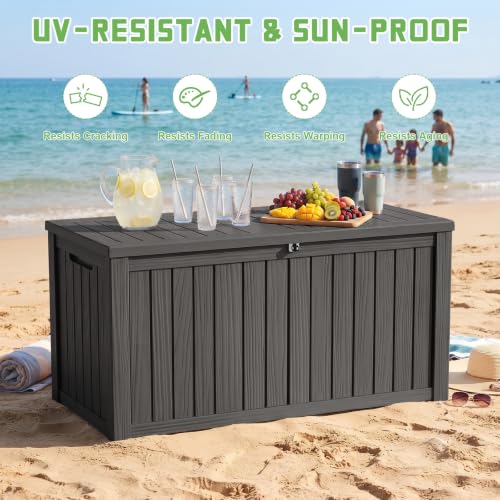 PatioZen 200 Gallon Lockable Waterproof Deck Box Black - Outdoor Storage