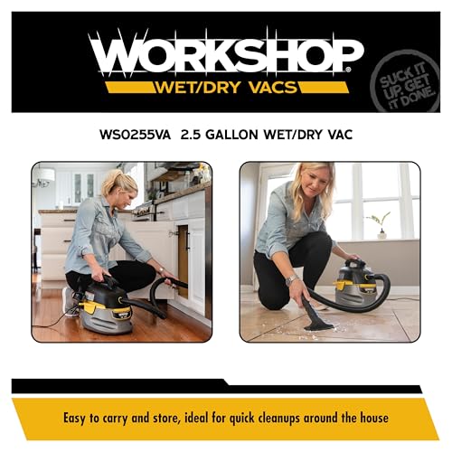Workshop 2.5-Gallon Wet/Dry Shop Vacuum Cleaner with 1.75 Peak HP - Portable & Compact, Model WS0255VA - Variation: Vacuum Cleaner