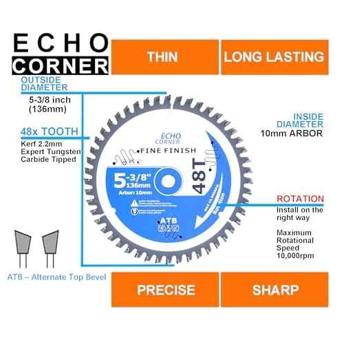 5-3/8 Inch (10mm Arbor) 48Tooth Circular Saw Blades, Fine Cut Fine Finish Crosscut Framing Ripping Wood Plywood MDF Plastic Veneer Lumber Laminate (Wood 48T)