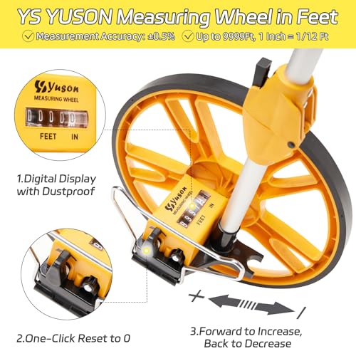 YS YUSON 12-Inch Digital Rolling Measuring Wheel with Reset, 9999 Ft, Includes Tote Bag