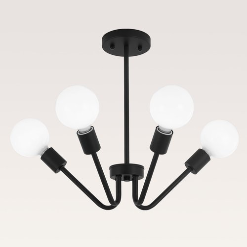Black Chandelier 4 Light Semi Flush Mount Ceiling Light Black Dining Room Chandelier Kitchen Lighting Fixtures Ceiling Farmhouse Sputnik Light Fixtures Ceiling Mount for Bedroom Hallway E26 Socket