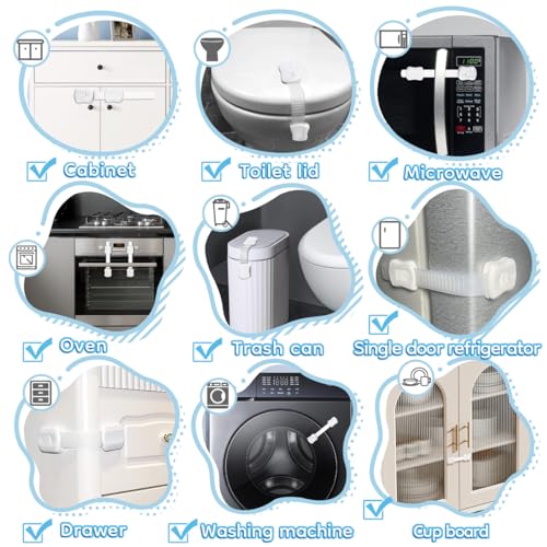 8-Pack Cabinet Locks Baby Proofing - Syican Child Proof Drawer Locks, Multi-Purpose for Drawers, Fridge, Toilet Seat, Trash Can, Ideal Stocking Stuffers, White