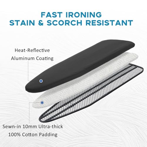 Ironing Board Cover with Padding 15"x54" Black (Rainhol) – Adjustable Fit, 10mm Padding, Heat-Reflective Aluminum
