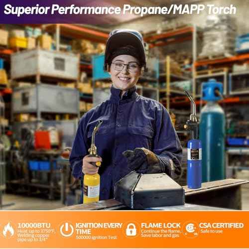 High Intensity Propane Torch Head Fuel by Propane,MAPP,Turbo Gas Torch Kit,Welding Torch,Trigger Start Mapp Gas Torch Kit with Igniter,Propane torch,Blow Torch(CSA Certified, Fuel Not Included)