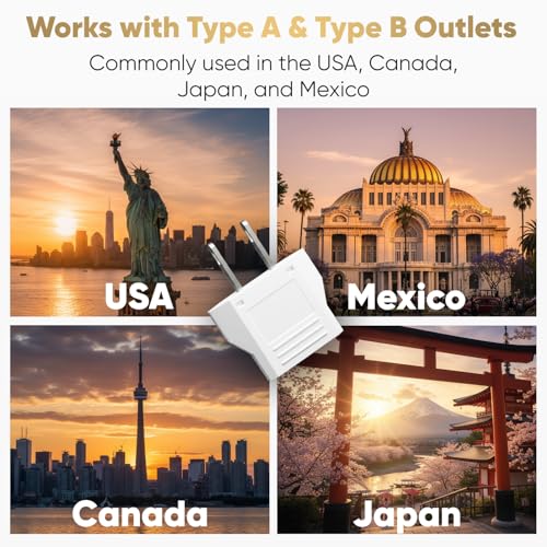 White 2-Pack European to US Travel Plug Adapter 220V to 110V Converter