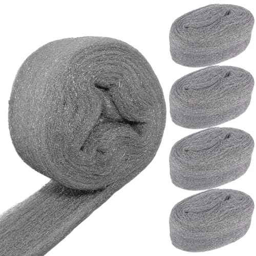 Steel Wool Mice Control 3 inches x 13 feet 0000 Steel Wool Pad for Wall Hole Gap Filler, Keep Mice Away from Cracks, Siding, Pipeline, Vents in Garden/House/Garage/Kitchen(#0000, 4)