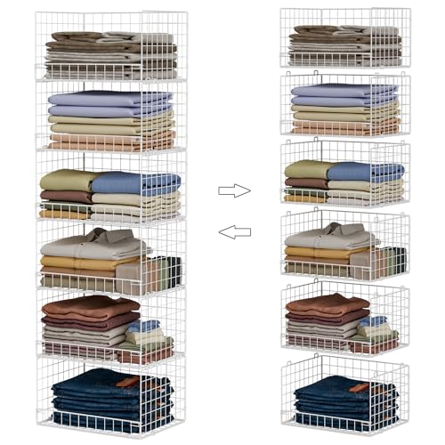 Yociyoga 6-Tier Stackable Closet Organizer Shelves White - Foldable Clothing Storage Bins