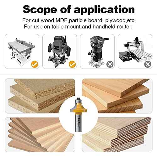 FivePears 3/8" Radius Roundover Router Bit 1/2 Inch Shank, Round Over Router Bit for Edging Forming Rounding
