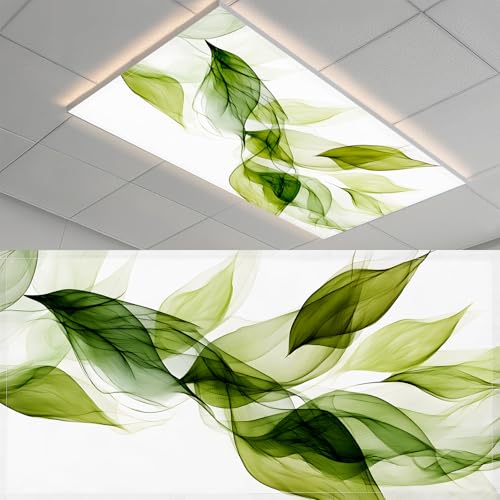 Green Leaves 2 Pack Fluorescent Light Covers 4x2 ft Magnetic Ceiling Filters