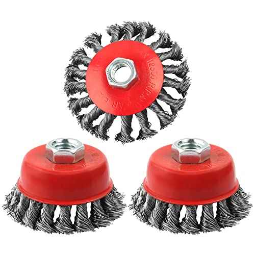 3 Pack Wire Wheel Brush for Angle Grinder, 4 Inch Angle Grinder Wire Wheel, Wire Wheels for 4 1/2 Angle Grinder -5/8 Inch Threaded Arbor ,0.02 Inch Carbon Steel Wire Brush for Angle Grinder