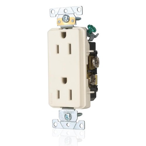 Leviton Decora Plus Duplex Receptacle, 15 Amp 125 Volt, Back and Side Wire, Grounding, 16252-TS, Light Almond