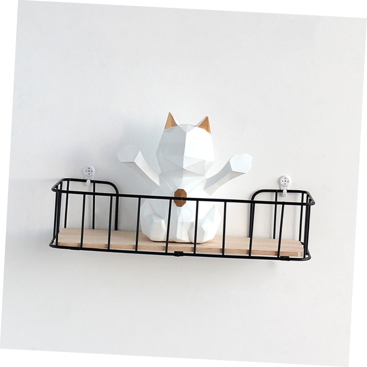 STOBAZA Wall Mounted Storage Rack Black Wrought Iron Shelf with Solid for Living Bedroom Bathroom No Punching Required Convenient Wall Shelf for Organizing