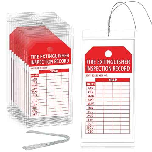 50 Pack Fire Extinguisher Inspection Tag Plastic Cover 3.4 x 7.3 Inch Service Record Tags Fire Extinguisher Tamper Seal with Fire Tags and Iron Wire Resealable Waterproof for Indoor and Outdoor (50)