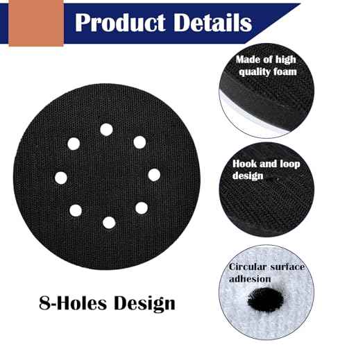 2 Pack 5 Inch Interface Pads 8 Holes, Orbital Sander Foam Pads Shock Absorption Cushion Buffer, Hook and Loop Foam Sanding Pads for Orbital Sander